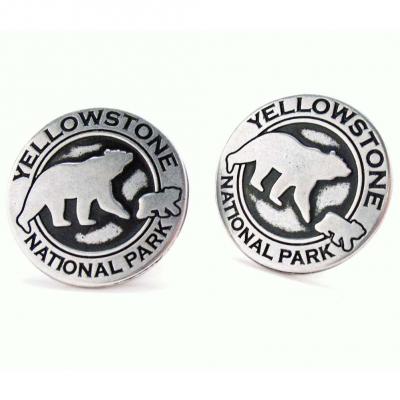 Old School Yellowstone Park Tokens Bear Silver Tone Cuff Link.JPG